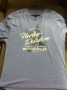 Harley-Davidson Blue Tee with Cream Logo Script